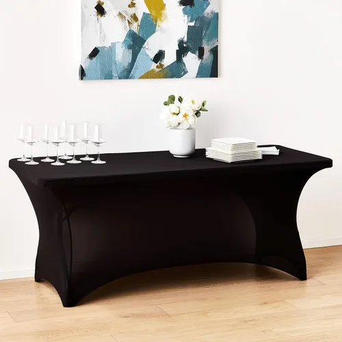 Miniatura 2 de LA Linen Mantel de elastano con respaldo abierto para mesa rectangular de 6 pies, 72 x 30 x 30 pulgadas, color negro