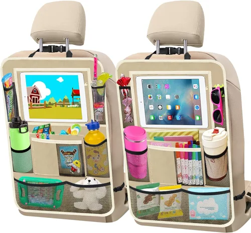 Organizador de asiento trasero de automóvil, paquete de 2 organizadores de asiento trasero de automóvil con soporte para tableta de 11 pulgadas, 10
