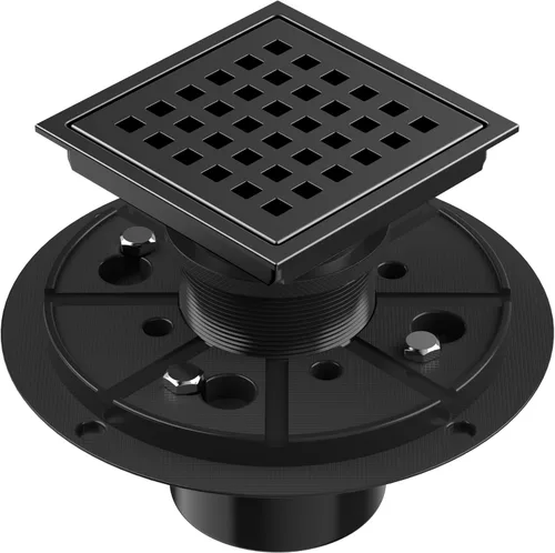 Miniatura 13 de EXF Drenaje de ducha cuadrado de 6 pulgadas con base de brida ABS, drenaje de piso de acero inoxidable 304 negro mate, rejilla extraíble y colador