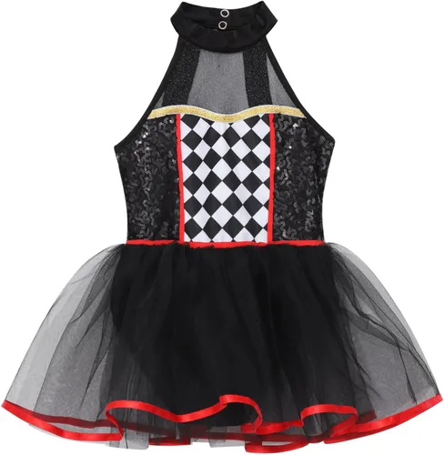 Miniatura 5 de TTAO Disfraz de payaso para niñas, vestido de bufón halter blanco y negro, para bailar, leotardo