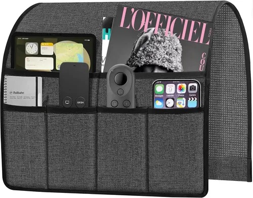 Miniatura 9 de Ntomtuex Soporte de control remoto para sillón reclinable, organizador de bolsillo con reposabrazos para sillón con 7 bolsillos para revistas, Marrón