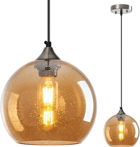 Miniatura 28 de Luces colgantes de vidrio marrón claro, iluminación de isla de cocina, lámparas colgantes de globo, iluminación colgante moderna para dormitorio