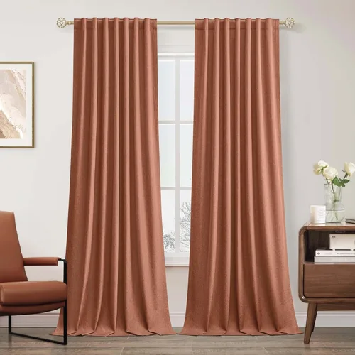 Miniatura 12 de UHITECH - Cortinas opacas beige para sala de estar, cortinas cortas de 35 pulgadas para habitación, cortinas negras para ventanas pequeñas, paneles