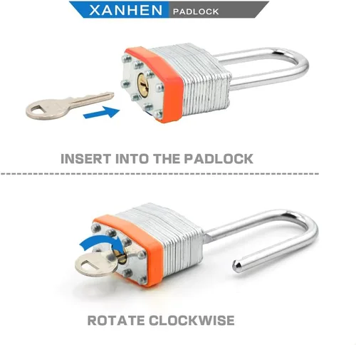 Miniatura 4 de Candados con cerradura para exteriores, cerradura de llave, candados con la misma llave, candados con llave de acero laminado con grillete largo