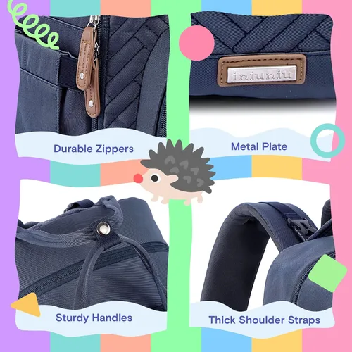 Miniatura 5 de iniuniu Mochila para pañales, kit 4 en 1, bolsas de bebé unisex grandes para niños y niñas, mochila de viaje impermeable con bolsa para pañales Azul