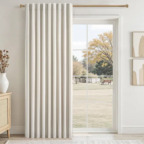 Miniatura 56 de Topfinel Cortinas opacas, blanco beige, 2 paneles, ventanas pequeñas, textura, mezcla de lino, bohemia, abedul, rural, gancho, bolsillo trasero