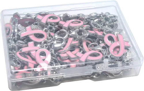 Miniatura 5 de 50 dijes colgantes de cinta rosa para concientización sobre el cáncer de mama para la fabricación de joyas de apoyo al cáncer de mama