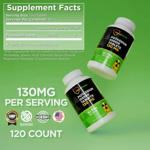 Miniatura 2 de Tabletas de yoduro de potasio 130 mg 120ct KI Tablets - Protección contra la Radiación Nuclear - Píldoras de yodo de potasio - YODO Naciente - KI