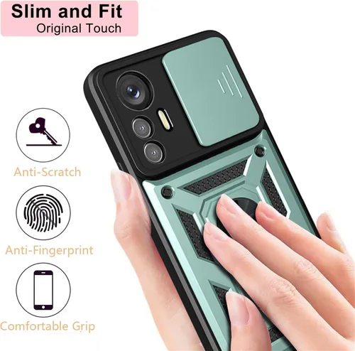 Miniatura 5 de Funda de teléfono para Xiaomi Redmi Note 12S con cubierta de cámara, protección resistente con cubierta de lente deslizante y anillo de dedo de 360°