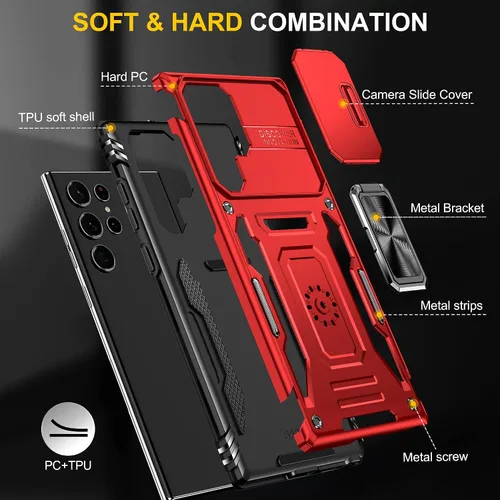 Miniatura 7 de Funda para Galaxy S22 Ultra, funda protectora para cámara deslizante con anillo giratorio y soporte a prueba de golpes para Samsung Galaxy S22