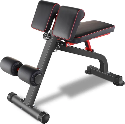 BODYRHYTHM Banco de pesas compacto y ajustable para entrenamiento de fuerza de cuerpo completo, silla hiperromana para abdominales y espalda, banco