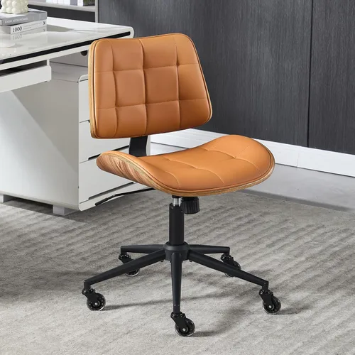 Miniatura 9 de Silla de Oficina para Hogar con Ruedas, Silla de Oficina Ajustable sin Brazos, Silla de Computadora Pequeña de Respaldo Medio de 360° de Cuero PU