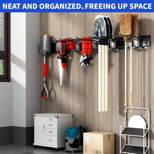 Miniatura 5 de Organizador de pared de garaje para montaje en pared, sistema de almacenamiento de herramientas de jardín resistente de 48 pulgadas, fácil