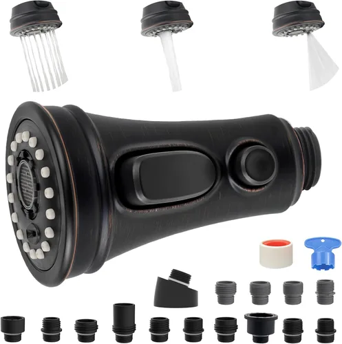Miniatura 14 de iFealClear Cabezal de repuesto para grifo de cocina con 15 adaptadores, 3 funciones extraíbles para fregadero de cocina, cabezal rociador compatible