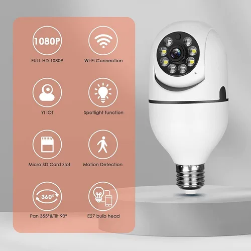 Miniatura 2 de Bombilla inalámbrica WiFi 1080P, cámaras de seguridad inalámbricas para exteriores, 360 grados para interiores, cámaras de seguridad para seguridad