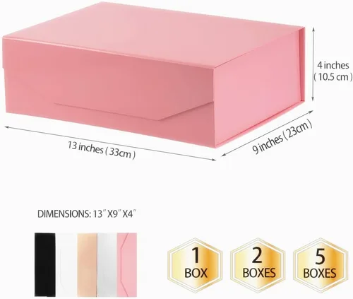 Miniatura 3 de 5 Cajas de Regalo Grandes Rosas con Tapa de 13x9x4 Pulgadas, Cajas de Propuesta para Damas de Honor, Caja de Regalo Resistente y Plegable con Cierre