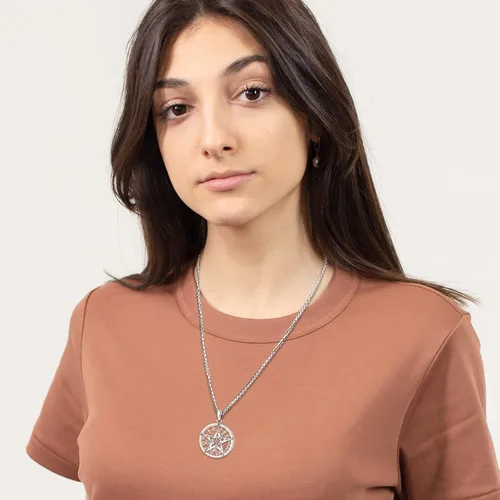 Miniatura 245 de Collar de pentagrama de plata de ley con triple luna, diosa celta, nudo celta, nudo de brujas, Ankh, sol y luna, Hécate, lilith, Santa Muerte