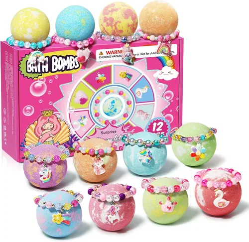 Bombas de baño de unicornio para niños y niñas con pulsera en el interior, 12 piezas de cesta de Pascua de sanyi rellenos de juguetes de baño de