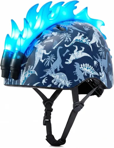 Miniatura 12 de Casco de bicicleta para niños pequeños con luces LED, casco para niños varones de 3 a 8 años, cascos de bicicleta ajustables para niños pequeños Azul
