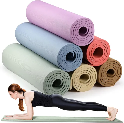 Miniatura 12 de Timgle 6 alfombrillas de yoga de 0.394 in de grosor a granel, 68 x 24 pulgadas, tapete de ejercicio antideslizante resistente al desgarro