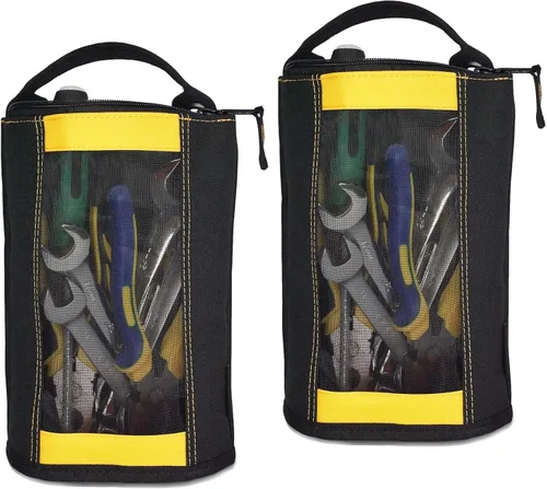 MELOTOUGH Bolsa de lona con cremallera para herramientas, bolsa con cremallera y ventana de malla y ojales colgantes, paquete de 2