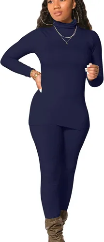Miniatura 7 de Mokoru Conjunto deportivo de 2 piezas para mujer, camiseta de manga larga con cuello alto, pantalones de entrenamiento