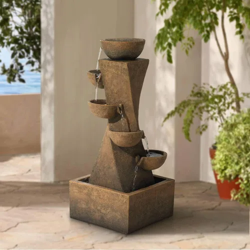 Miniatura 2 de Cuencos en cascada de 27 1/2 pulgadas de alto, grande, moderno, zen, decoración para interiores y exteriores, fuente de suelo de piedra sintética
