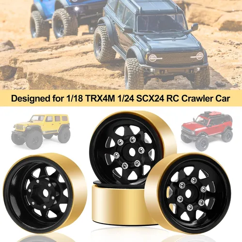 Miniatura 6 de OGRC 1.0 Rines de rueda RC con anillos de latón, rines de rueda de plato hondo, ruedas Beadlock 1.0 para 1/18 TRX4M 1/24 SCX24 C10 JLU Deadbolt Negro