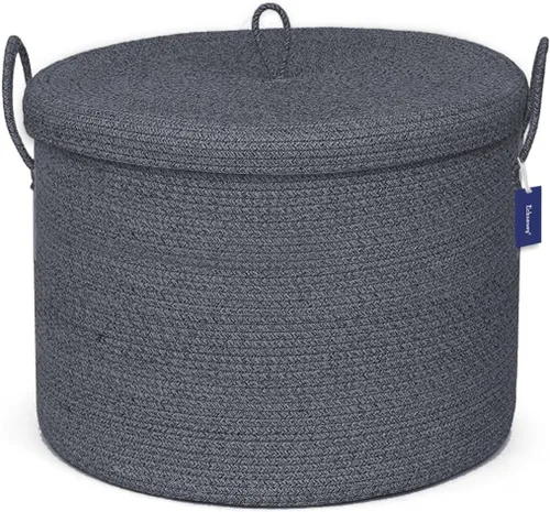 Miniatura 14 de Cestas de almacenamiento extra grandes de 21 x 18 pulgadas, cestas de cuerda ecológicas con tapa, cesta de manta para sala de estar con tapa, cestas