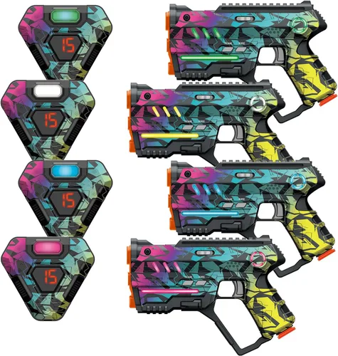 Juego de 4 etiquetas láser, juego de etiqueta Lazer para niños en interiores y exteriores, ideas de regalo para niños, adolescentes y adultos,