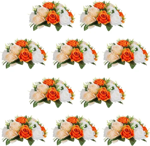 Miniatura 36 de NUPTIO Centros de mesa de flores blancas para mesas: 6 piezas de arreglo de bolas de flores artificiales para fiesta de boda, rosa floral falsa