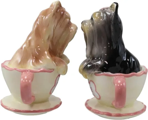 Miniatura 6 de Ebros - Juego de salero y pimentero de cerámica de Yorkshire Terriers Yorkie de cerámica con tazas de té, juego de salero y pimentero, figuras