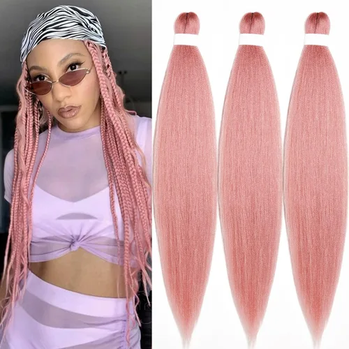 Miniatura 77 de pelo trenzado preestirado marrón, pelo trenzado Kanekalo, pelo trenzado preestirado de 26 pulgadas, 6 paquetes plegados, textura Yaki, extensiones