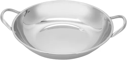 Miniatura 10 de Kichvoe Sartén de acero inoxidable Wok de fondo plano para freír hogar con asas antiadherente para servir alimentos de mariscos 7.9 in olla