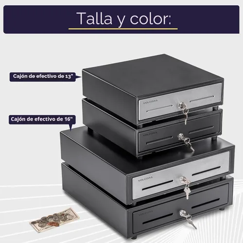 Miniatura 7 de Volcora Cajón electrónico de caja registradora de 13 pulgadas para sistema de punto de venta (POS) con bandeja de efectivo de 4 billetes y 5 Negro