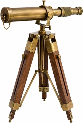 Telescopio antiguo de latón náutico Spyglass con soporte de madera Decoración para el hogar Regalo