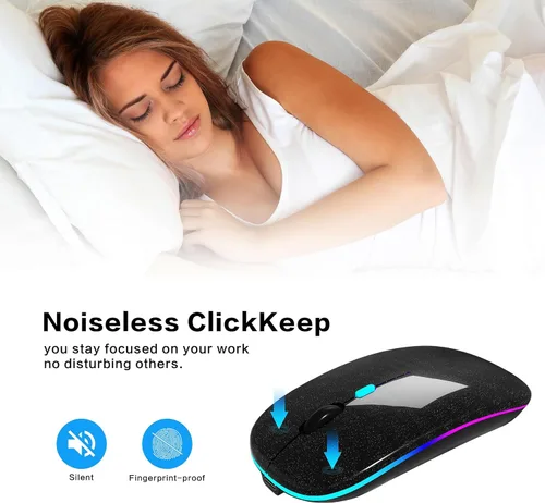 Miniatura 7 de AIKOKOK Ratón Inalámbrico Bluetooth Recargable para Laptop con LED Portátil (BT5.2 y USB 2.4G) Conexión de Modo Dual Ratón Silencioso Delgado