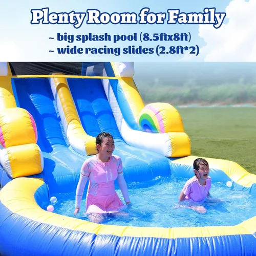 Miniatura 5 de Tobogán acuático de grado comercial de 24 pies de largo para adultos, (tobogán doble) (PVC completo resistente) (piscina de agua grande)