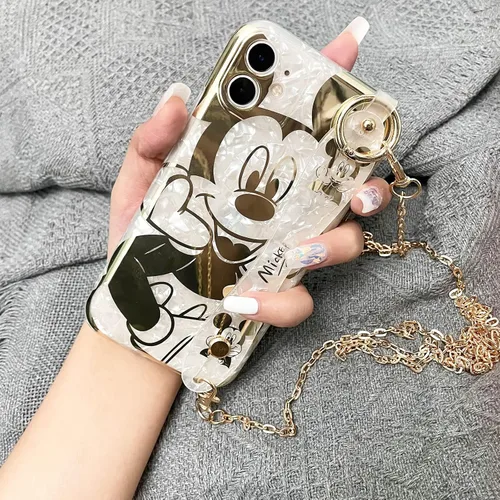 Miniatura 4 de Funda de dibujos animados para iPhone 7/8/SE de 4.7" con protector de pantalla HD, Mickey Mouse con correa de muñeca, soporte, cadena de metal