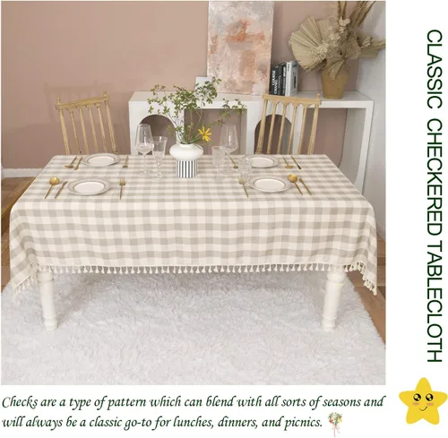 Miniatura 5 de Midsummer Breeze - Mantel de estilo rústico a cuadros, mantel rectangular de lino de algodón, para cocina, comedor, restaurante, casa de campo, Gris