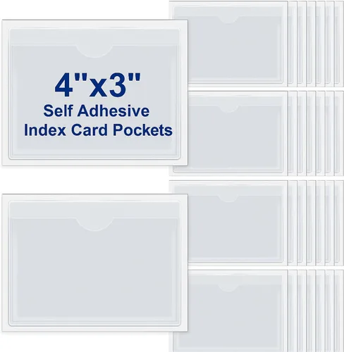 Miniatura 18 de Paquete de 30 bolsillos autoadhesivos para tarjetas de índice, con apertura superior, tarjetero ideal para organizar y proteger tus tarjetas
