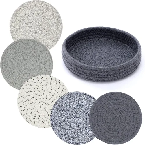 Coga Salvamanteles para platos, ollas y sartenes, almohadillas calientes de 7 pulgadas, 5 piezas con cesta de almacenamiento para encimeras, Color