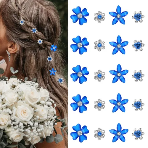 Miniatura 9 de YISSION Mini pinzas para el cabello negras con flores surtidas para mujeres y niñas, 20 pasadores de pelo florales de cristal, accesorios elegantes