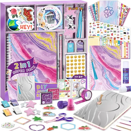 PERRYHOME Juego de diario DIY de 2 paquetes para niñas - Juego de diario de más de 200 piezas para niñas preadolescentes y adolescentes, kits de