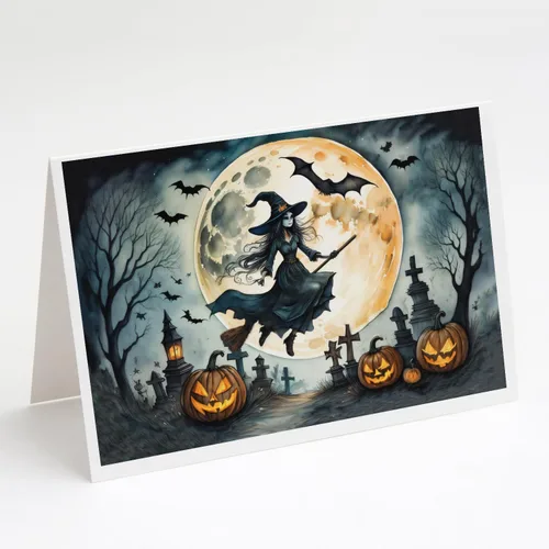Miniatura 35 de Caroline's Treasures DAC2223GCA7P - Tarjetas de felicitación y sobres de Halloween espeluznantes de gato negro, paquete de 8 tarjetas en blanco