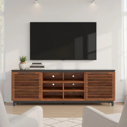 Miniatura 6 de Graceland - Soporte de TV moderno de mediados de siglo de 85 pulgadas para televisores de 95 pulgadas, consola multimedia de madera totalmente