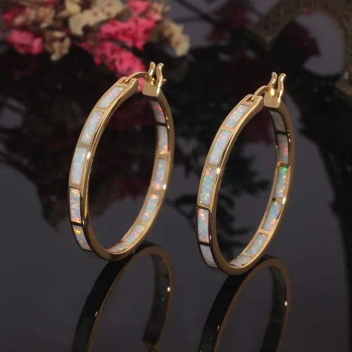 Miniatura 5 de CiNily - Arracadas de ópalo chapado en rodio, oro rosa o amarillo con gemas grandes, de 1.26pulgadas