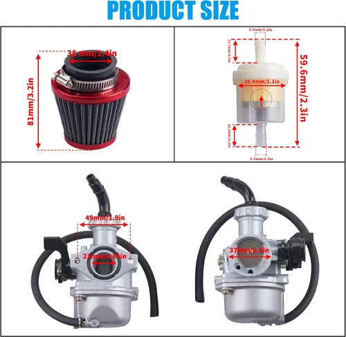 Miniatura 2 de JINGKE Juego de Filtro de Aire de Carburador de 22mm para Motocicletas Pit Dirt Bike SSR CRF50, Bicicleta Pit Sunl, ATV Taotao de 110cc y 125cc