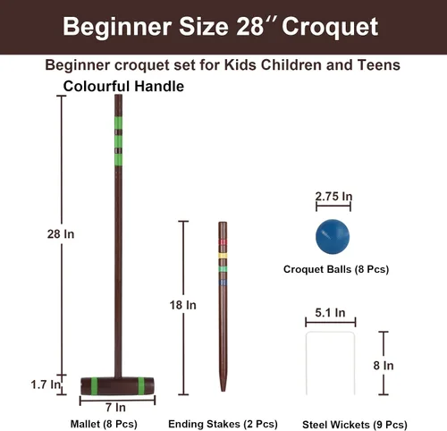 Miniatura 4 de SpeedArmis Juego de fiesta de croquet de 28 pulgadas para 8 jugadores, hecho de madera de pino de larga duración, diversión familiar para patios