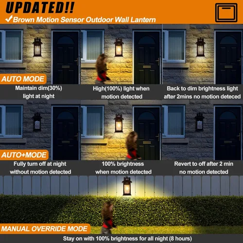 Miniatura 4 de Aplique de pared marrón con sensor de movimiento para exteriores, iluminación inteligente del atardecer al amanecer, luces de pared de bronce